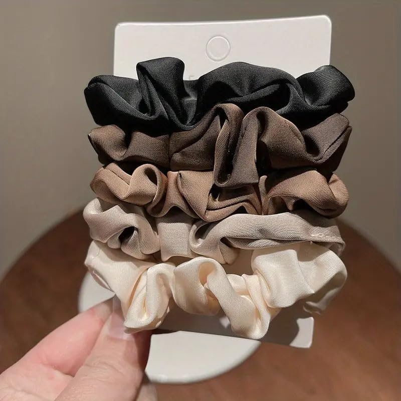Satin Silk Scrunchies - 5 Pcs Soft Hair Ties for Women | Fashionable Ponytail Holders & Hair Accessories