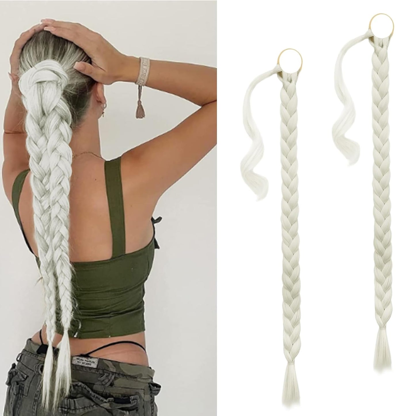 30 Inch Long Braided Ponytail Extension - Copper Red Wrap Around Hairpiece | Synthetic Hair for Women