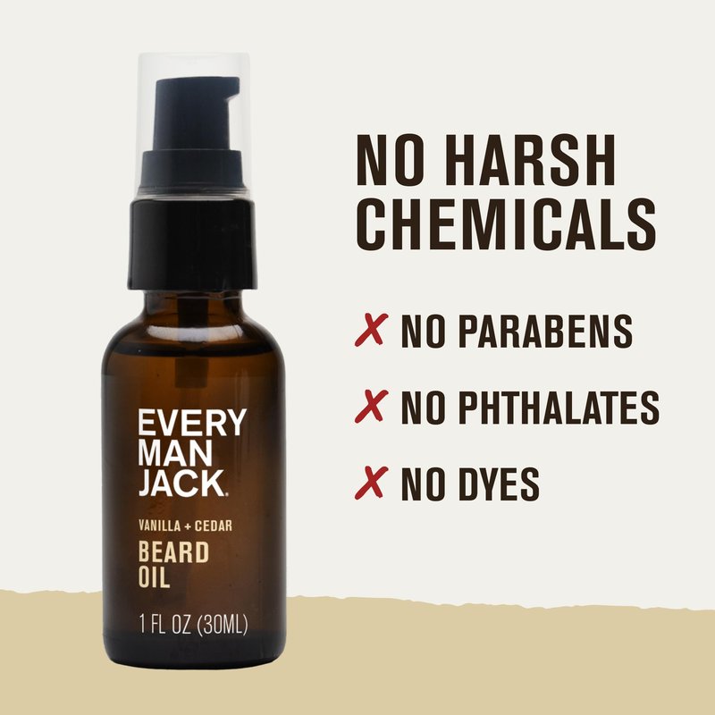 Every Man Jack Mens Beard Oil - Vanilla + Cedar Fragrance - Deeply Moisturizes and Softens Your Beard and Adds a Natural Shine - Naturally Derived with Shea Butter and Argan Oil - 1 fl oz (2 Pack)