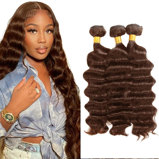 26 26 26 Inch Color #4 Bundle Chocolate Brown Deep Wave Human Hair Bundles Peruvian Virgin Remy Hair 3 Bundles Dark Brown Bundle Human Hair Extensions 300g
