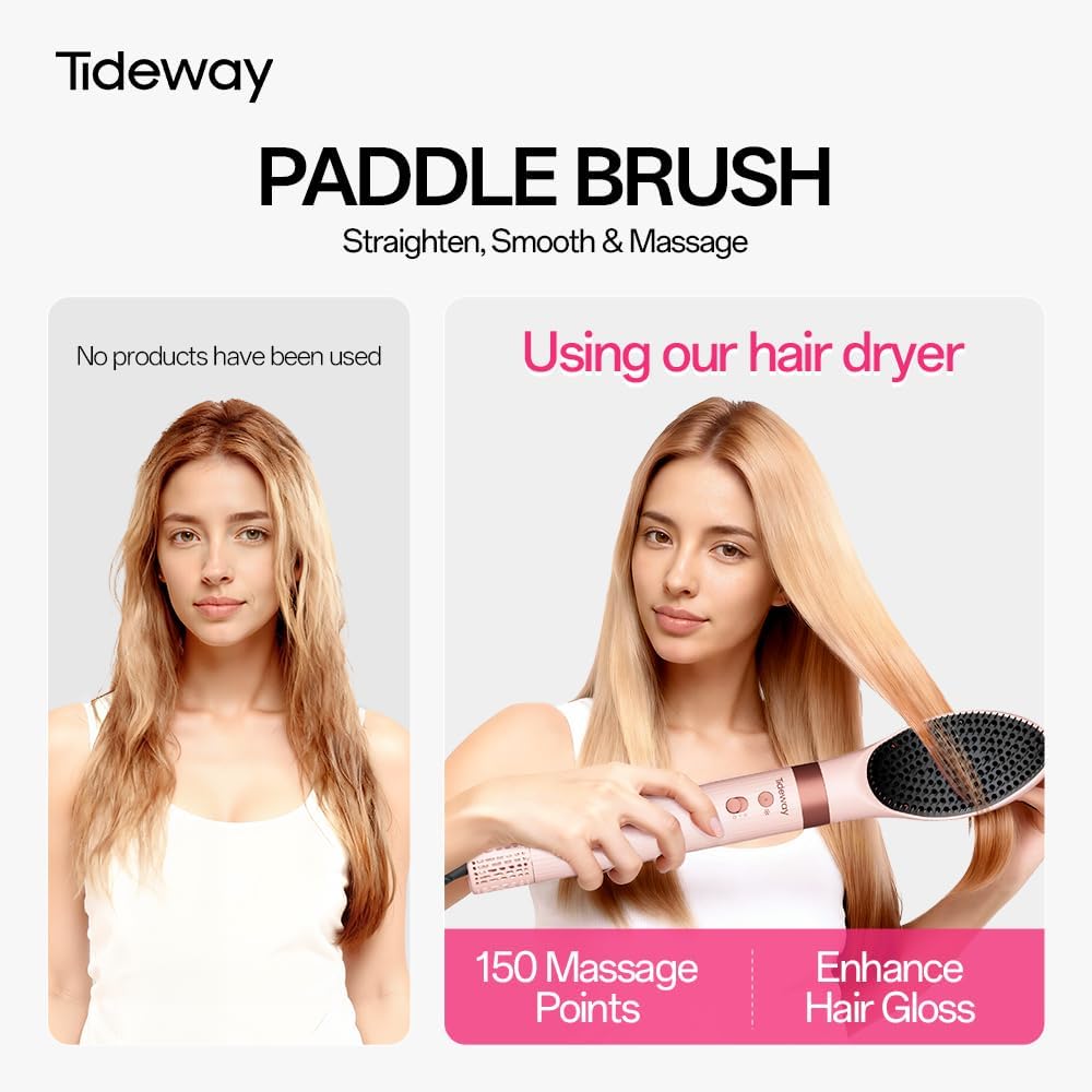 Tideway Prowaver 6-in-1 Hair Dryer Brush - High-Speed Ionic Hot Air Styler | Auto Wrap Curlers & Volumizing Brush