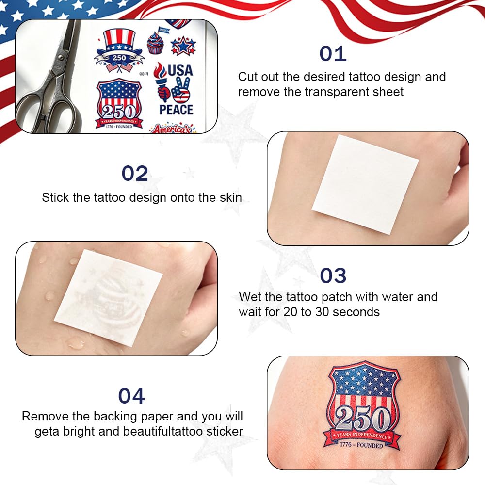 4th of July Temporary Tattoos - 80 PCS American Flag Designs | Red, White & Blue Kids' Party Accessories