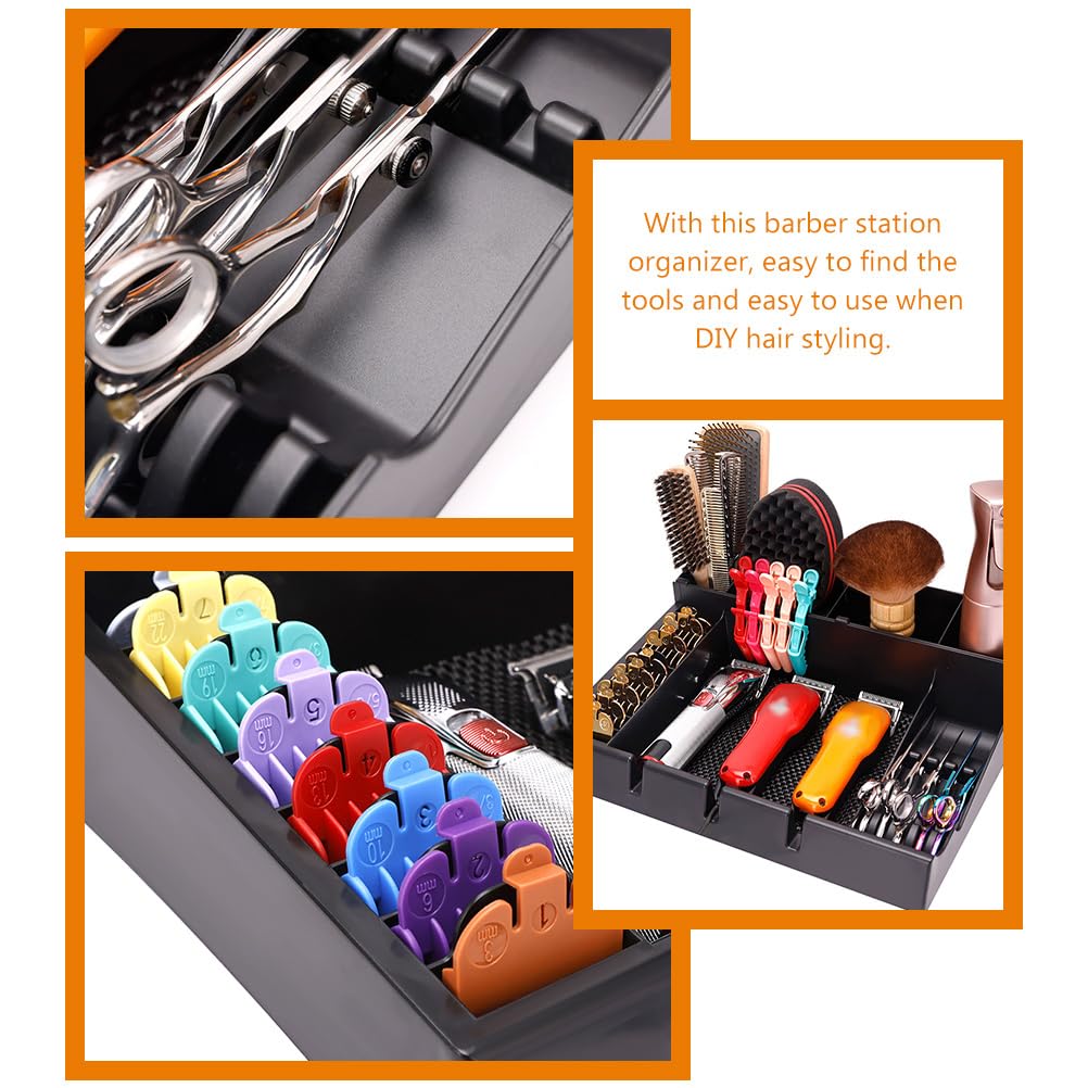 FRCOLOR Clipper Organizer for Barber with Multi-Compartment Push-Cut Storage Box and Clipper Guard Holder Salon Station Haircut Tools Keeper 15X12X4 Inches