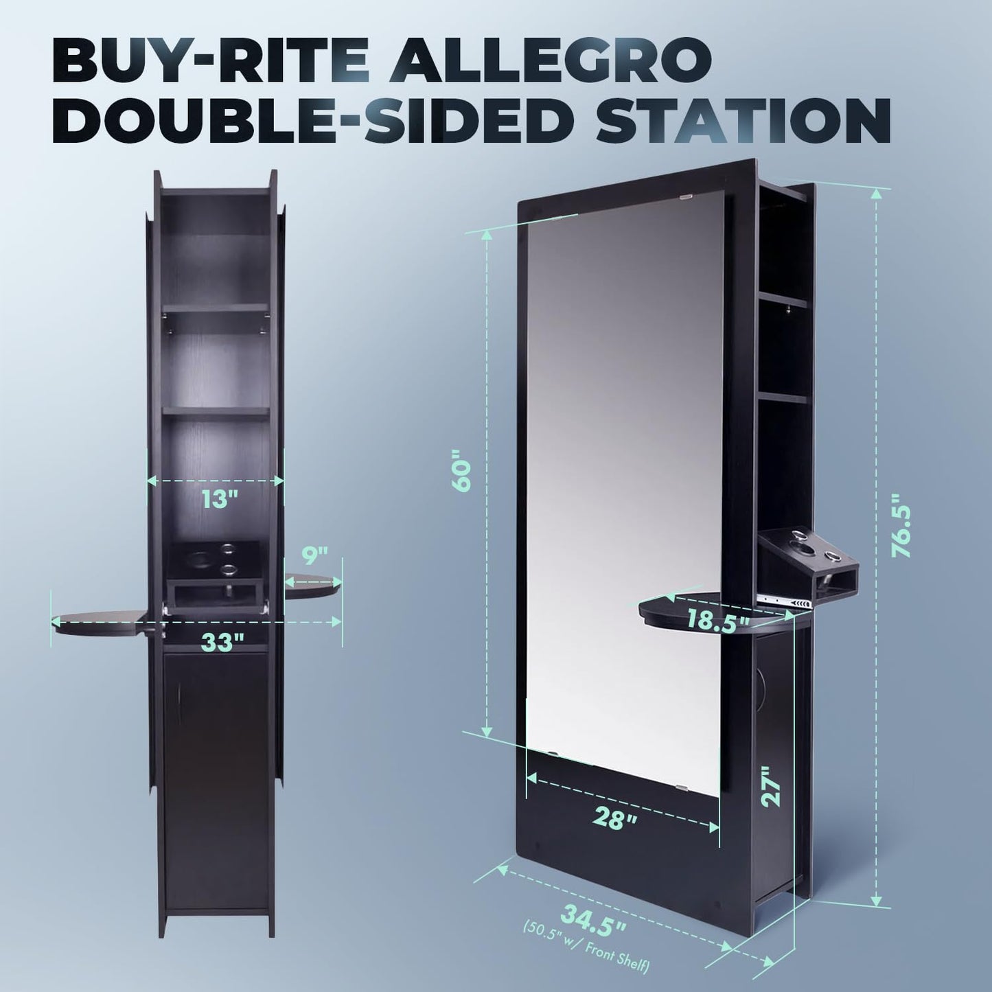 Buy-Rite Allegro Double-Sided Salon Styling Station Black Dual Mirrors
