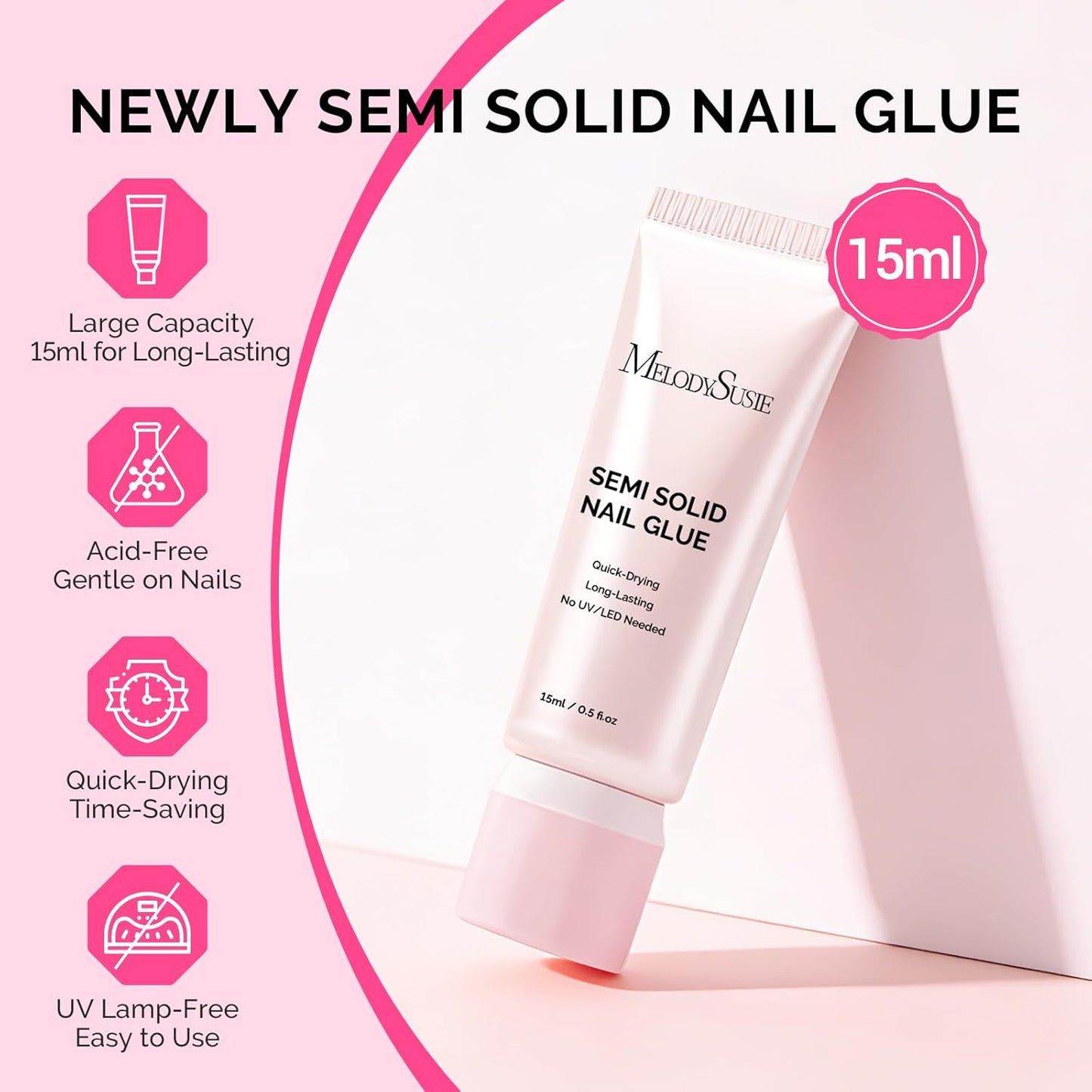 MelodySusie Nail Glue - Super Strong Quick-Drying Formula for Press-On Nails | 15ml, No UV Lamp Needed