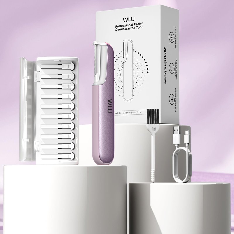 Dermaplaning Tool for Women Face - Edge Technology Sonic Dermaplane Razor for Facial Exfoliation & Peach Fuzz Hair Removal with 10 Refill Blades (Purple)