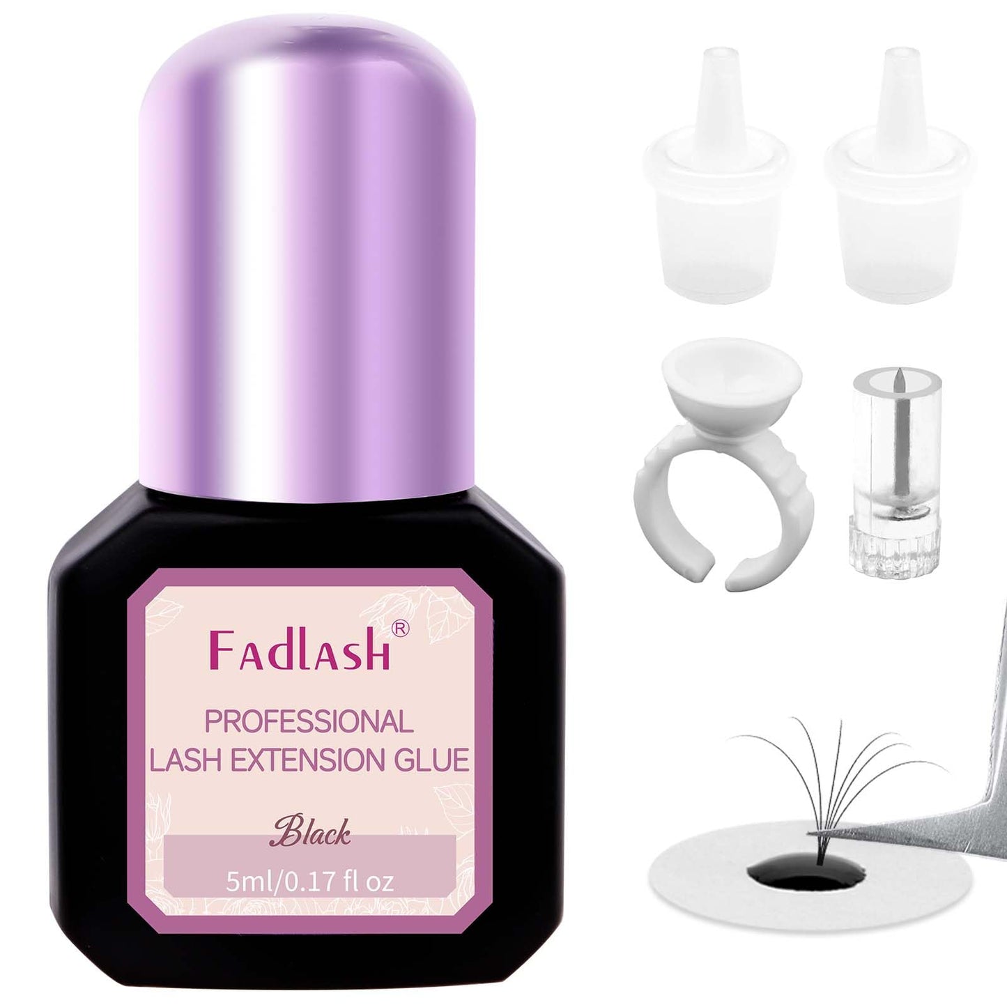 FADLASH Eyelash Extension Glue 0.5-1 Sec Dry/6-8 Weeks Retention Extra Strong Hold Lash Glue Waterproof Black Adhesive for Professional Use Only (5ml)