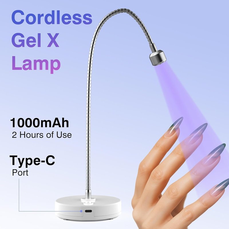 Portable Gel X Nail Flash Cure Lamp - Cordless UV LED Gooseneck Design | Rechargeable Nail Dryer for Home & Salon