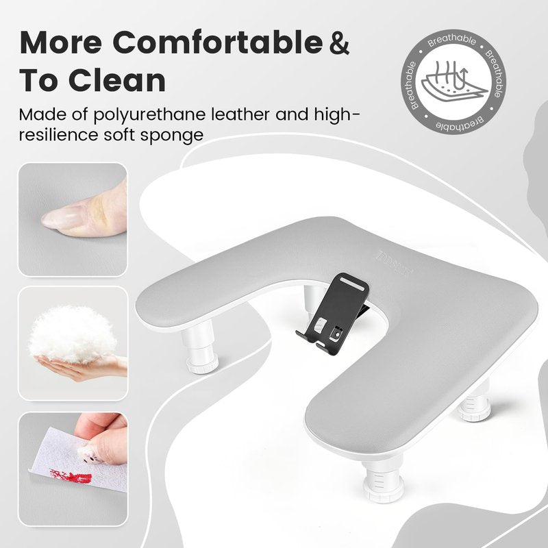 JODSONE Gray U-Shaped Arm Rest for Nails Tech with Rotating Built-In Phone Holder and Adjustable Nail Arm Rest Detachable Manicure Hand Rest for Salon Design