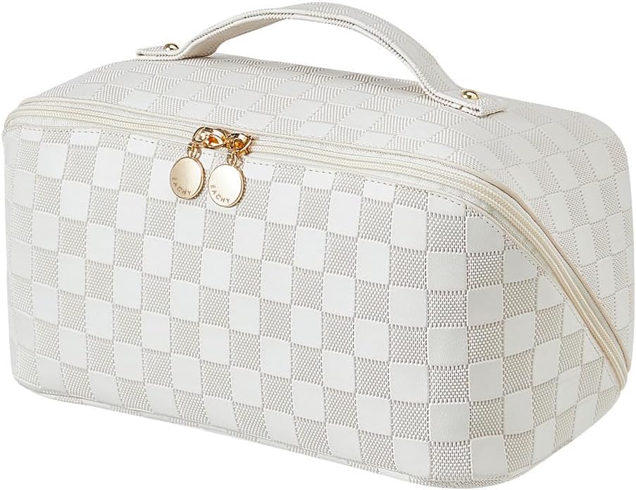 Travel Makeup Bag - Large Capacity Waterproof PU Leather Cosmetic Organizer for Skincare & Brushes | Portable Toiletry Bag
