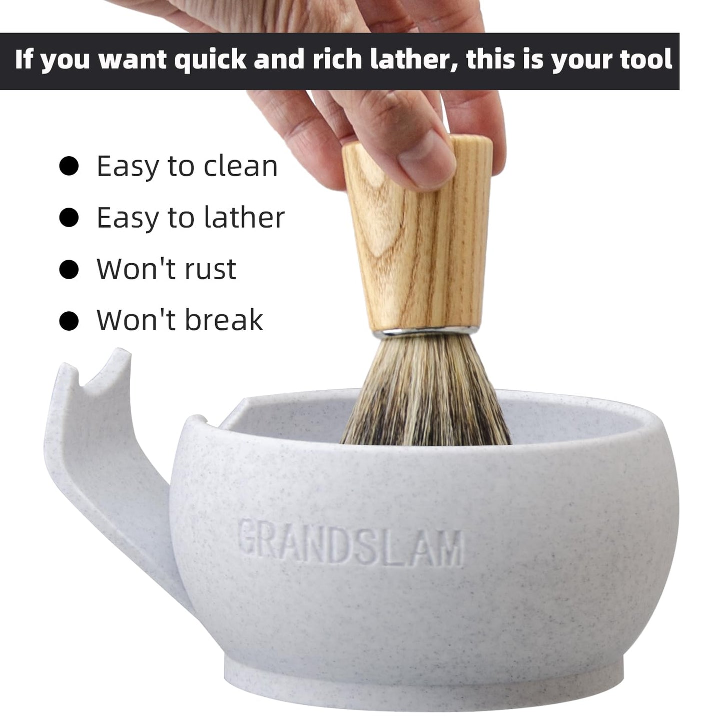 Grandslam Shaving Bowl with Ridges, Shaving Mug with Brush Stand, Shaving Soap Bowl for Shaving Cream and Soap, Durable & Holds Heat Longer, Rich & Thick Lather, Great for Traveling and Use at Home