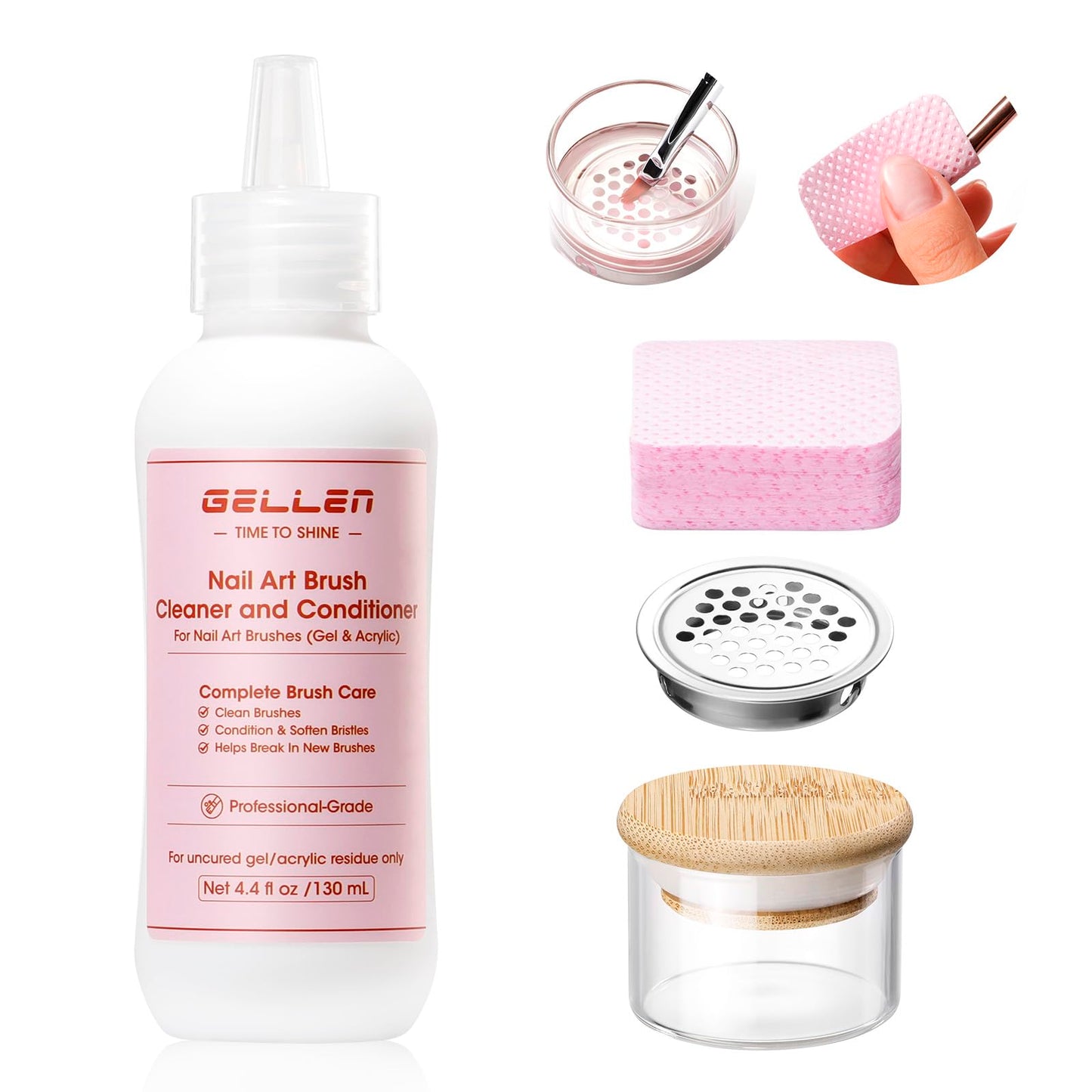 Gellen Nail Art Brush Cleaner with Wash Cup & 100Pcs Cotton Pads