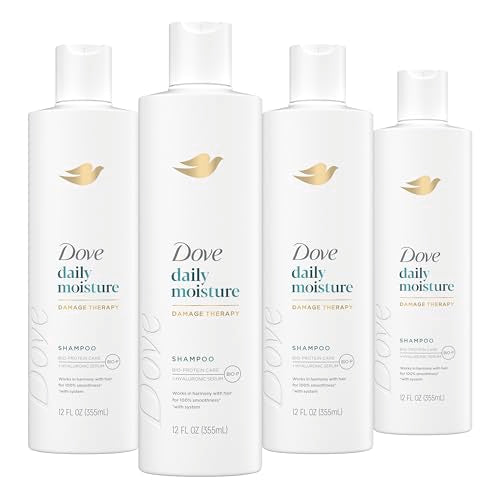Dove Daily Moisture Shampoo for Dry Hair 12oz Pack of 4 with Hyaluronic Serum