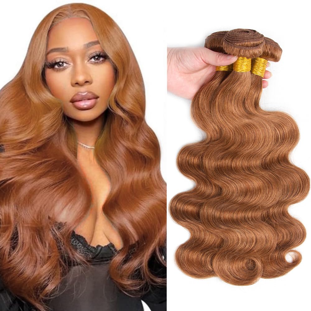 DiexrLamx Color 30 Bundle Brown Body Wave Bundles Human Hair Unprocessed Virgin Hair 3 Bundles 20 22 24 Inch Brown Bundle Hair Extension 151g