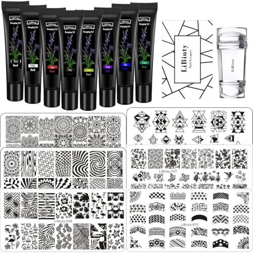 LiBiuty Nail Stamper Kit Set C - 6 Geometric & Floral Stencils