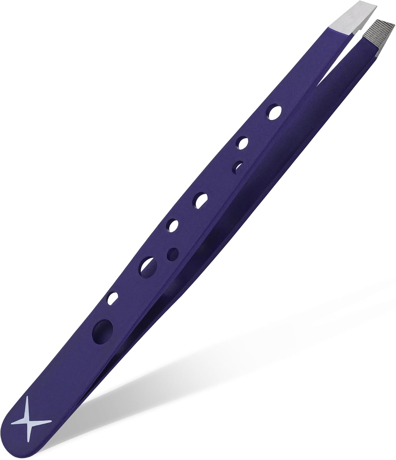 Precision Eyebrow Tweezers - Japanese Stainless Steel, Slant Tip for Fine Hair | 9-Hole Grip, Plum Glow