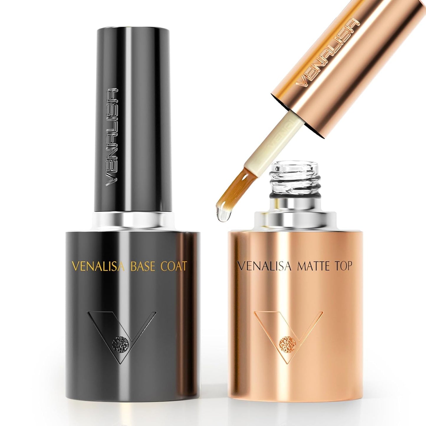 VENALISA No Wipe Gel Top Coat Set - High Gloss, Long Lasting Clear Nail Polish | 2 Pcs for Home & Professional Manicure