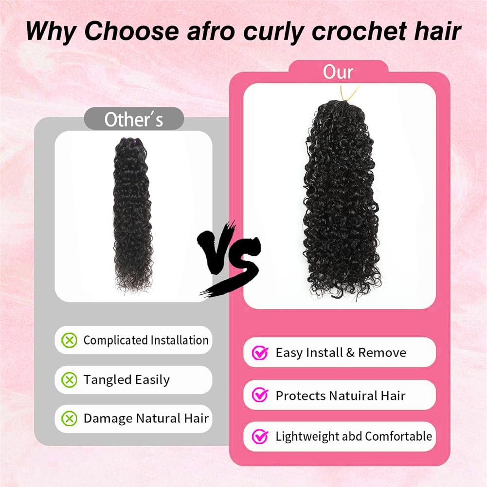 Beafay Afro Kinky Curly Human Crochet Hair 20inch 60g Knotless Pre-Separated Feather Crochet Real Human Hair Afro Kinky Burmese Curly Crochet Lightweight Reusable Remy Hair Extensions for Women