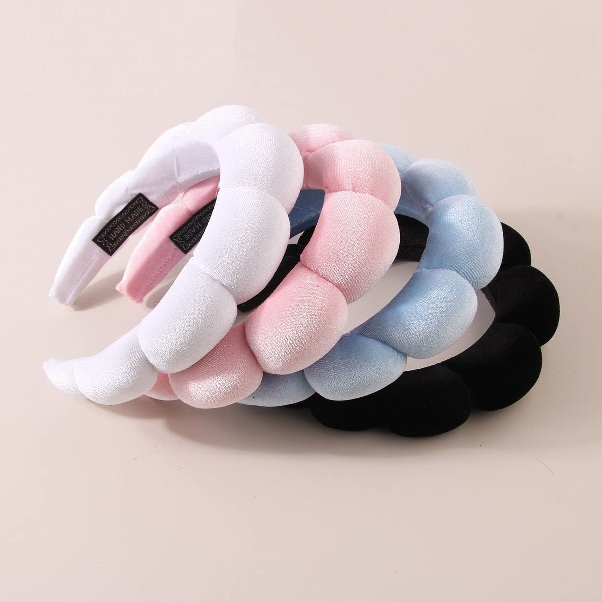 Velvet Spa Headband for Washing Face | Bubble Makeup Headband with Wristbands - Blue
