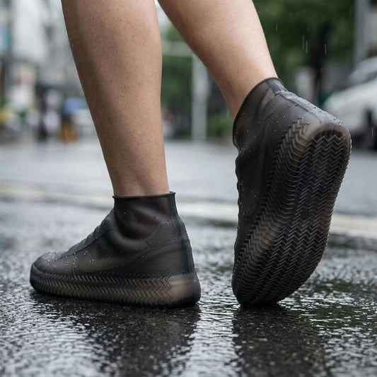Waterproof Reusable Silicone Shoe Covers, Elastic Non Slip Overshoes for Rain Mud Travel Commuting Outdoor Shoe Protection, Silicone Rain Boot Covers for Daily Use Black Large