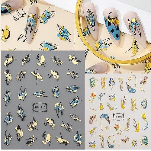 Zoance 12 Sheets Gold Stripe Line Nail Stickers for DIY Nail Art