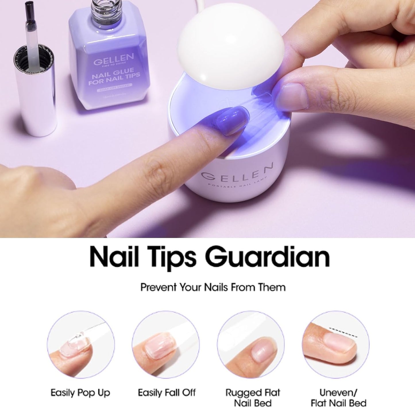 Gellen Gel Nail Glue - 4-in-1 UV Acrylic Nail Extension Adhesive | 2 Pcs for Press-On & False Nails