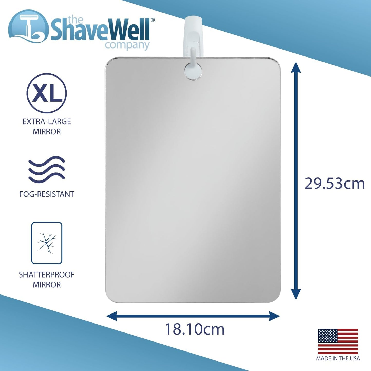 Shave Well XL Anti-Fog Shaving Mirror - Fogless Bathroom Shower Mirror with Handheld Option | Durable Adhesive Hook Included