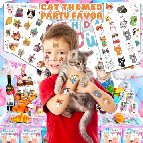 60 PCS Cute Cat Temporary Tattoos - Pre-Cut Stickers for Kids
