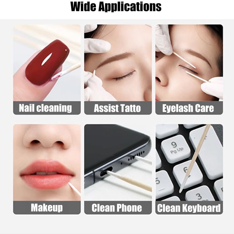 Double Pointed Tip Cotton Swabs - 100 Pcs 7cm Wooden Sticks for Makeup, Eyebrow, Nail Polish