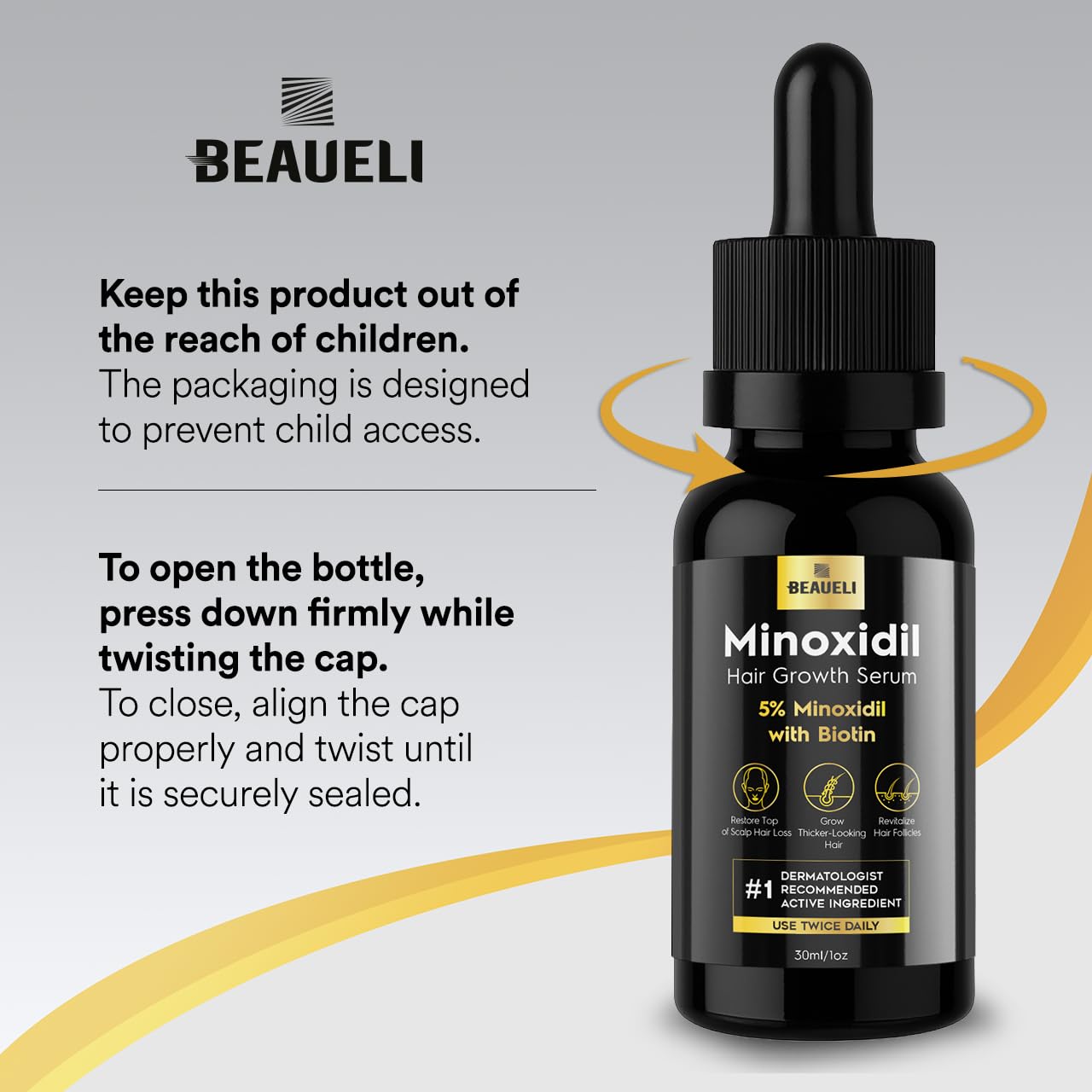 Beaueli 5% Minoxidil for Hair Growth | Unscented Hair & Beard Regrowth Drops, 3 Fl Oz (3 Bottles)