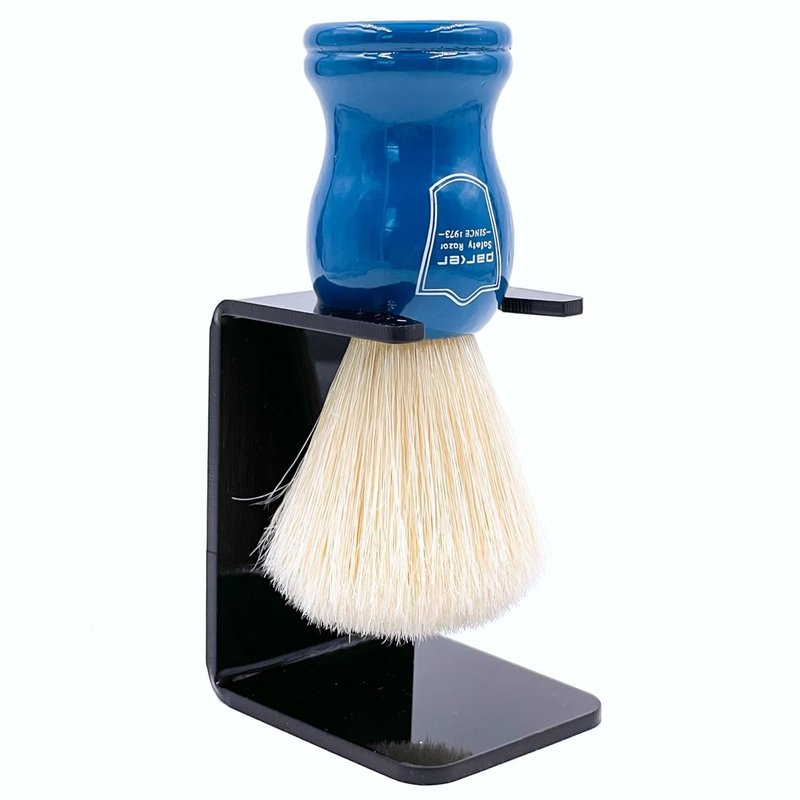 Parker Handmade 100% Deluxe Boar Bristle Shaving Brush – Blue Wood Handle, Brush Stand Included