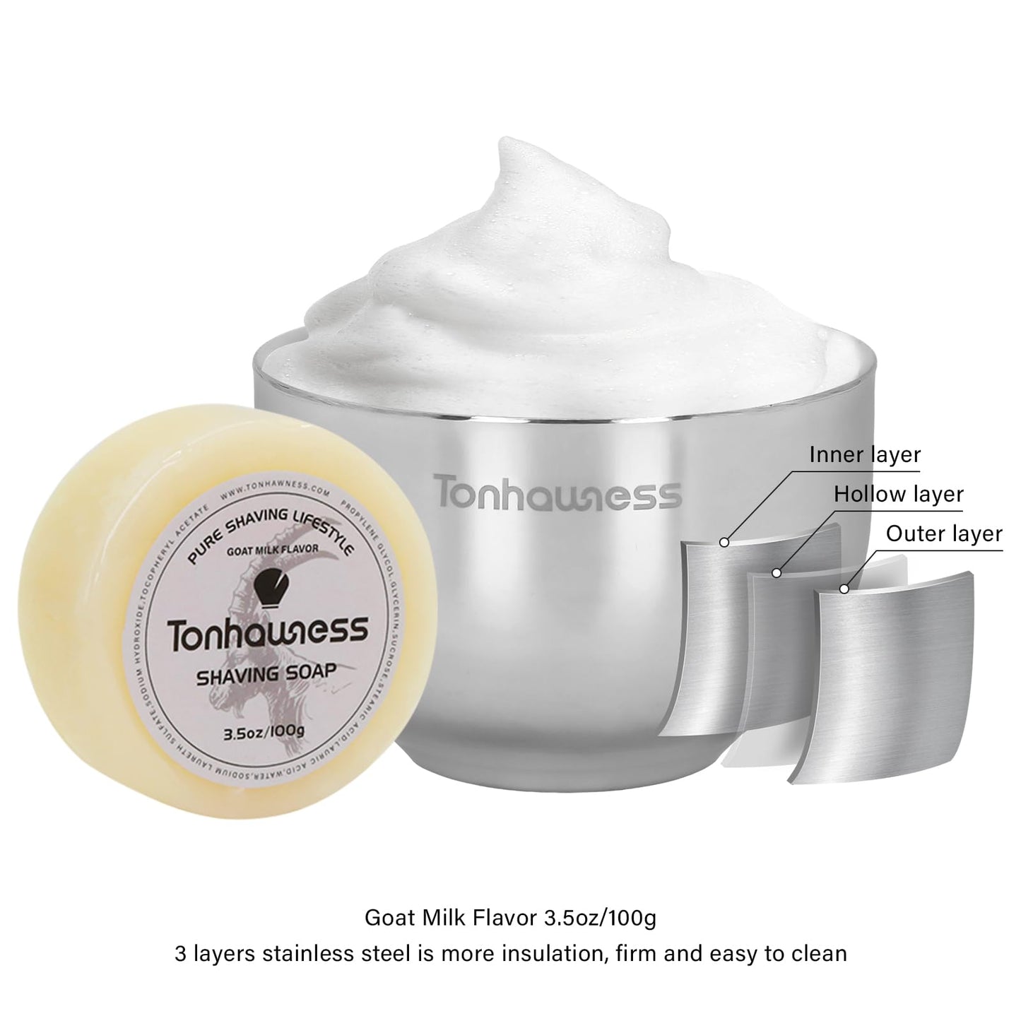Tonhawness Shaving Brush Kit for Men, 4 in 1 Shaving Brush Set Includes Pure Badger Shaving Brush, Shaving Soap and Stainless Steel Shaving Bowl & Stand for Men’s Barber Shave Gift