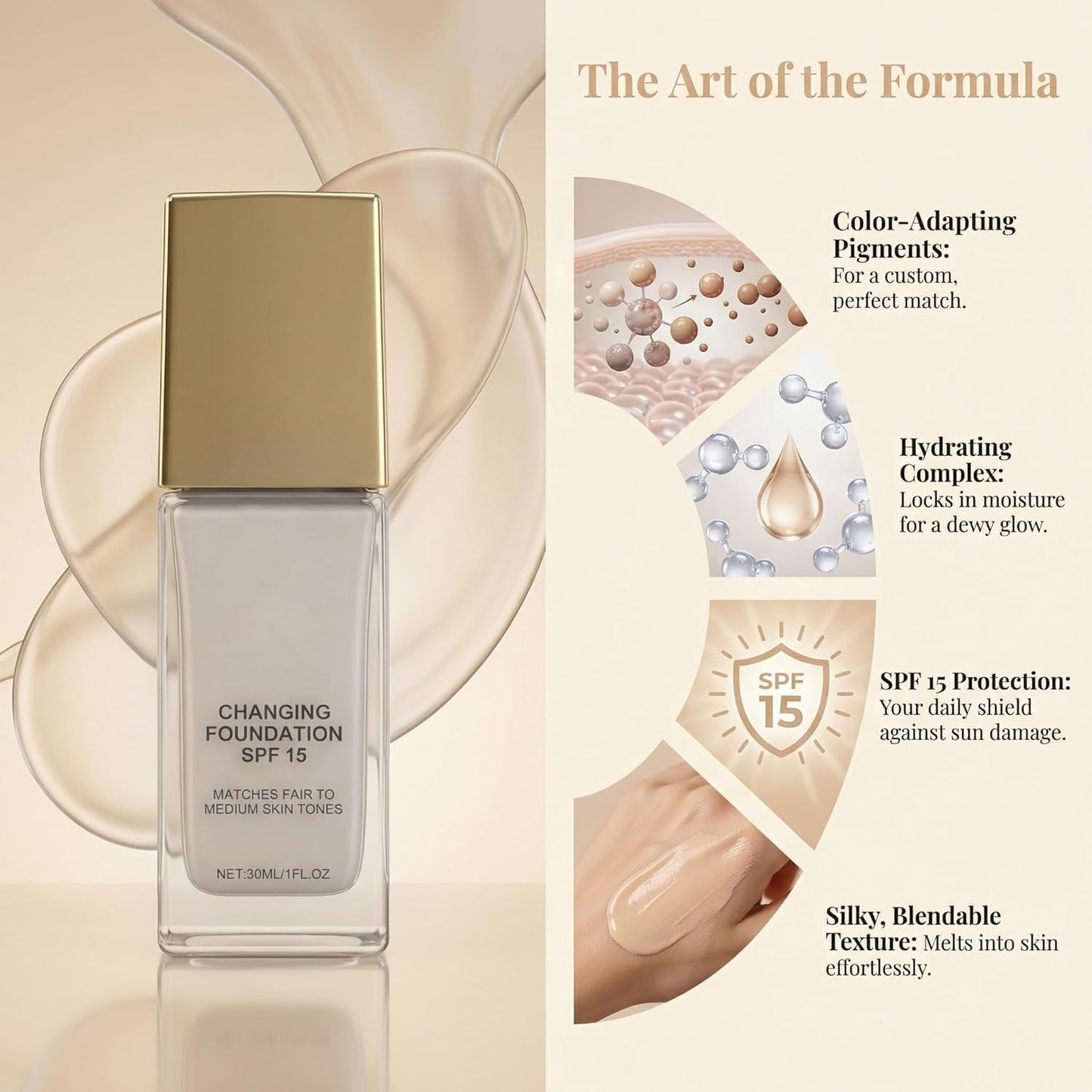 Color Changing Foundation for Mature Skin, 2026 New 2-In-1 Hydrating Lightweight Liquid Foundations - Natural Glace for All Skin Tones