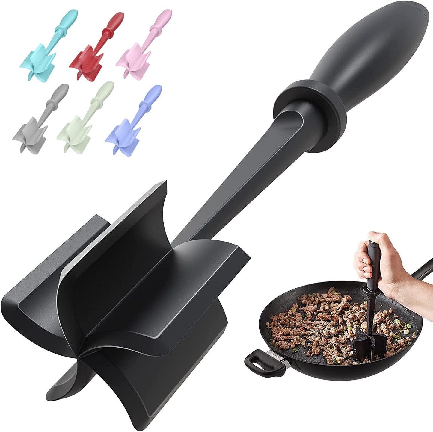 Meat Chopper - Premium Hamburger Grinder & Heat Resistant Smasher for Ground Beef | Black