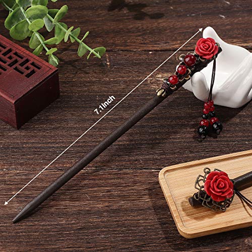WILLBOND 2-Piece Chinese Wooden Hair Sticks with Flowers