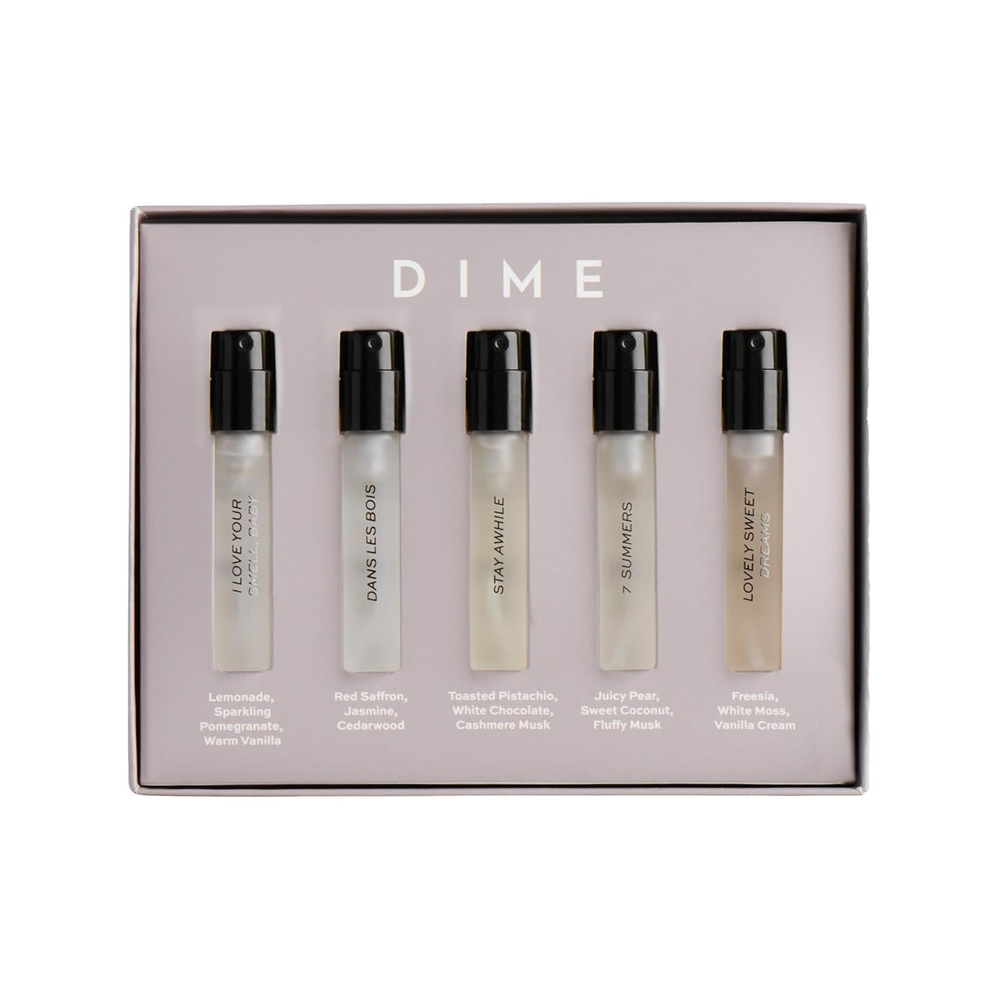 DIME Beauty Perfume Sampler - Hypoallergenic Eau de Parfum Set for Women | 5 x 2 ml Clean Fragrances