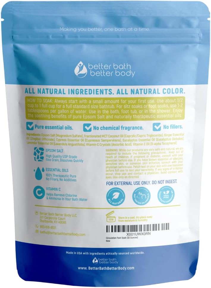 Epsom Salt Foot Soak - 32 Oz Ginger & Cypress Essential Oils | Vitamin C Enriched, BPA-Free Pouch