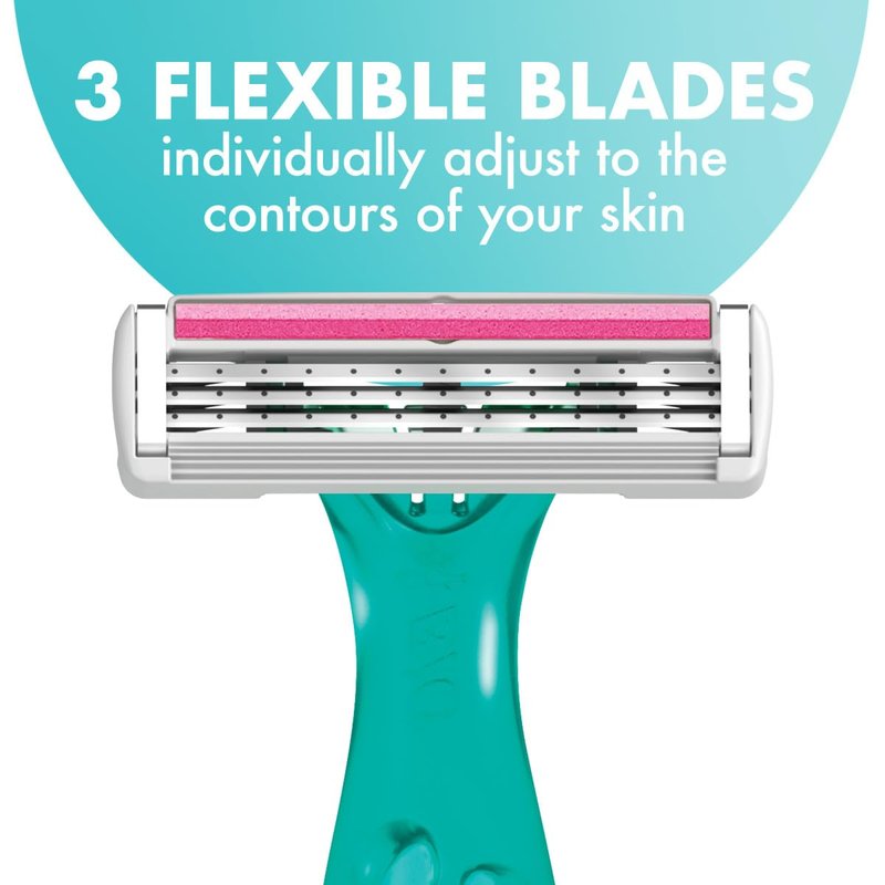 BIC Soleil 3 Simply Women's Disposable 3-Blade Razors, Moisture Strip and Floral Handles for Smooth Summer Shaves, 5-Pack