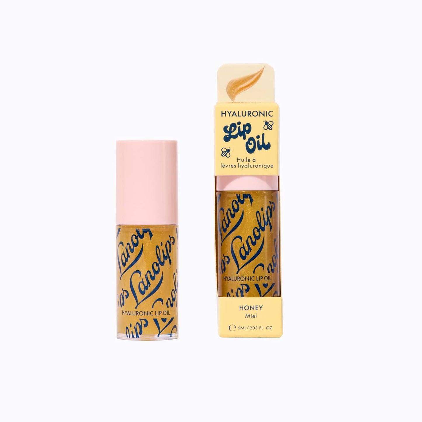 Lanolips Hydrating Lip Oil - Plumping Gloss with Lanolin & Hyaluronic Acid - Honey | Non-Sticky, Glossy Finish (0.2 Fl oz)