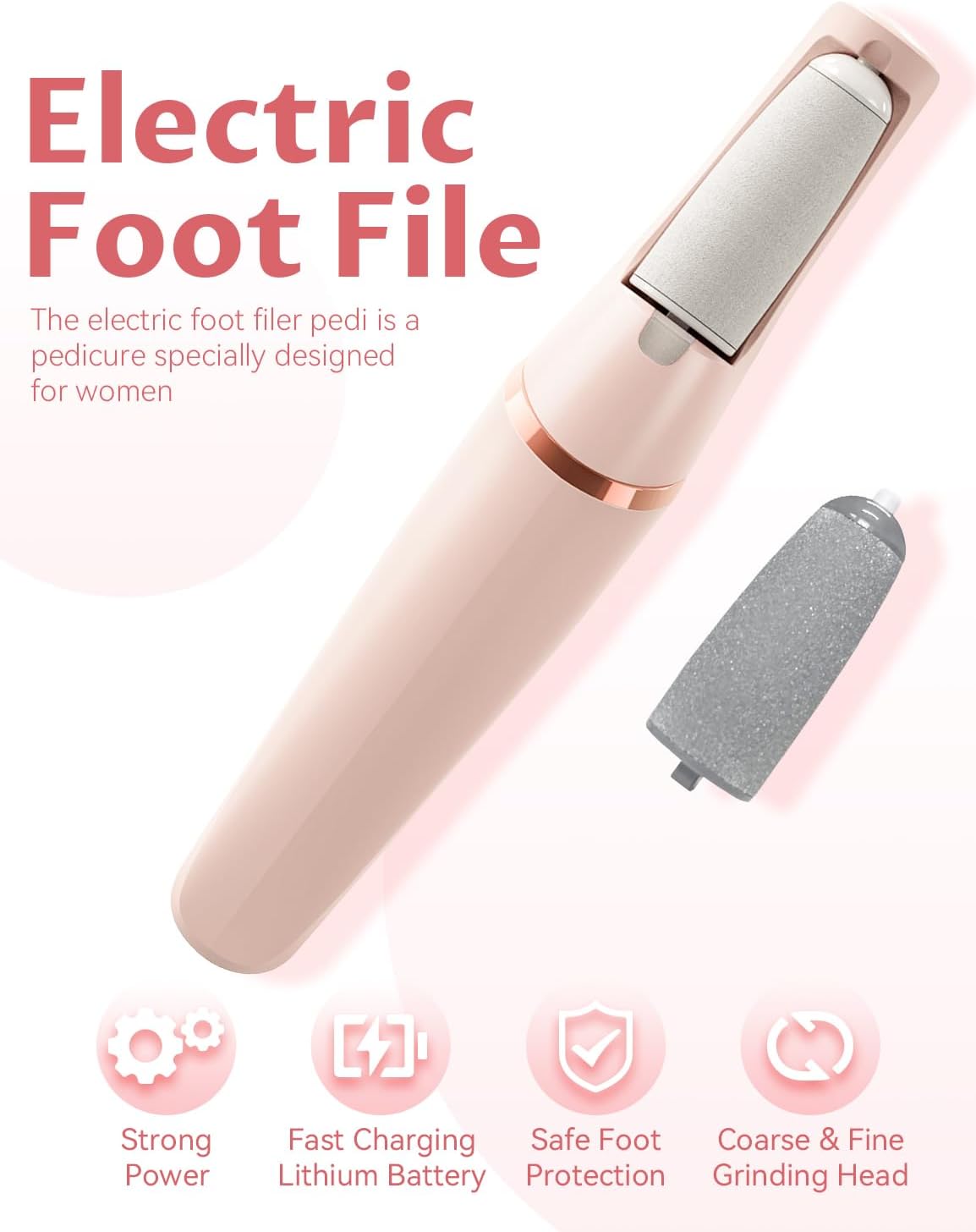 Electric Callus Remover - Upgraded 3rd Generation Foot File with 2 Speeds for Dry, Cracked Skin | Pink