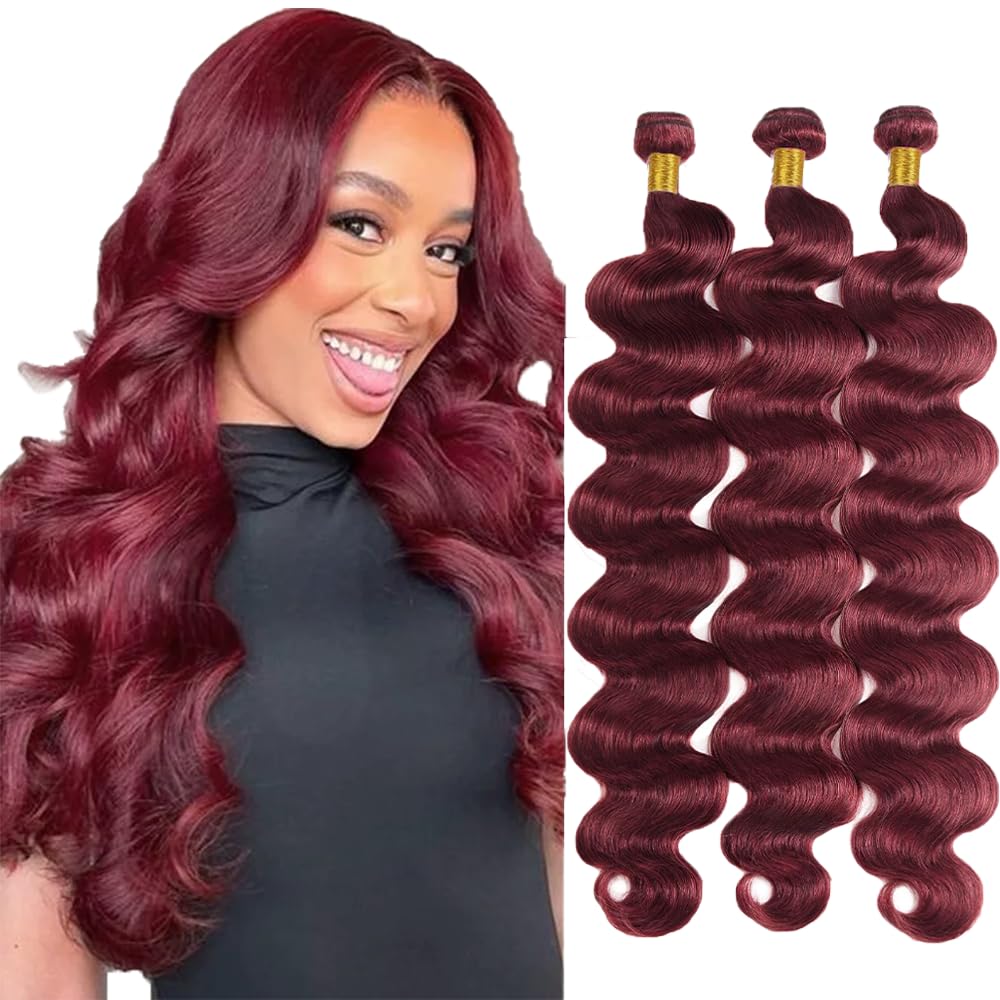 #99J Burgundy Bundles Human Hair Body Wave Bundles 28 30 32 Inch Wine Red Color Body Wave 3 Bundles 50g/Bundle Unprocessed Brazilian Virgin Remy Weave Hair Extensions for Black Women