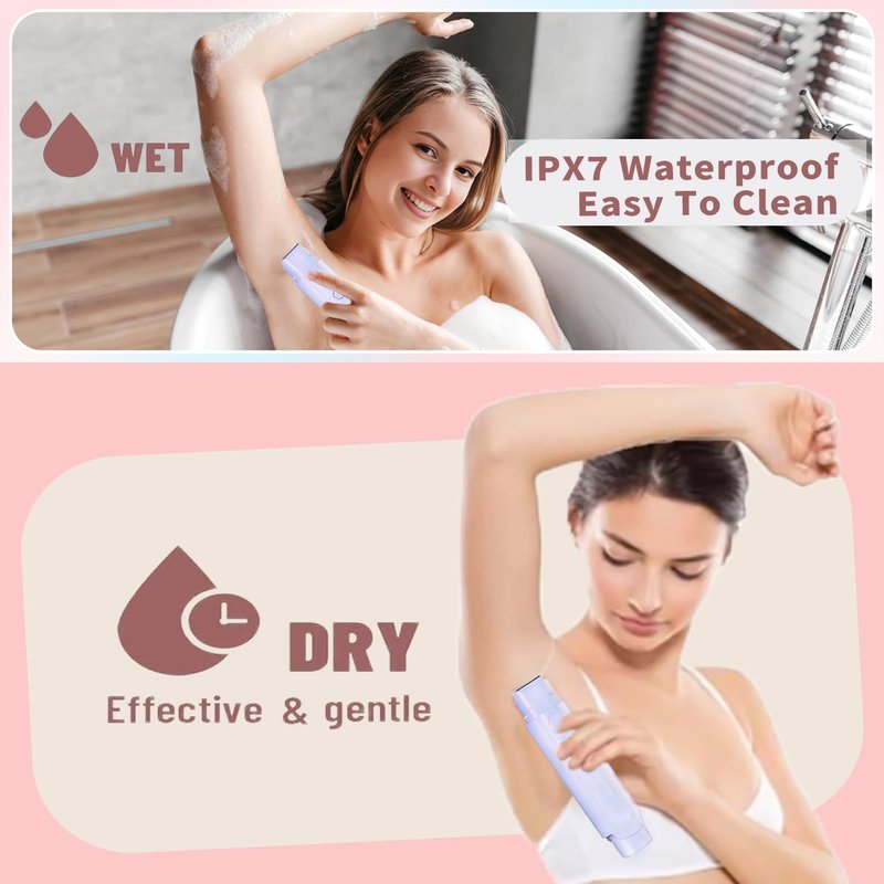 2-in-1 Electric Shaver & Bikini Trimmer for Women - Painless Electric Razor for Face, Body & Intimate Areas, Ultra Silent Cordless Wet/Dry Shaver with Dual Blades, IPX7 Waterproof for Shower & Travel