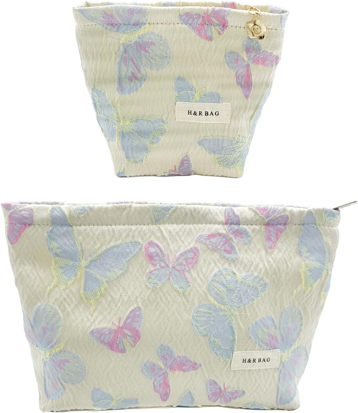 Large Floral Makeup Bag Set - 2 Pcs Travel Toiletry Organizer for Women | Embroidered Cosmetic Pouches with Zipper
