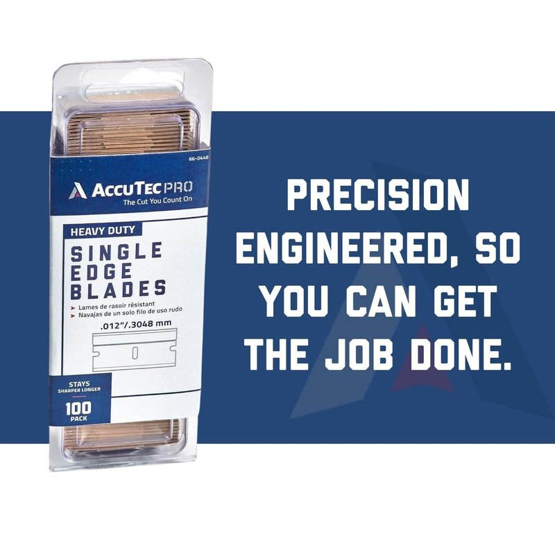 AccuTec Pro 0.012" Aluminum Backed Single Edge Razor Blades - Includes 100 Heavy Duty Carbon Steel Utility Blades - For General Use and Industrial Applications - APBL-7001