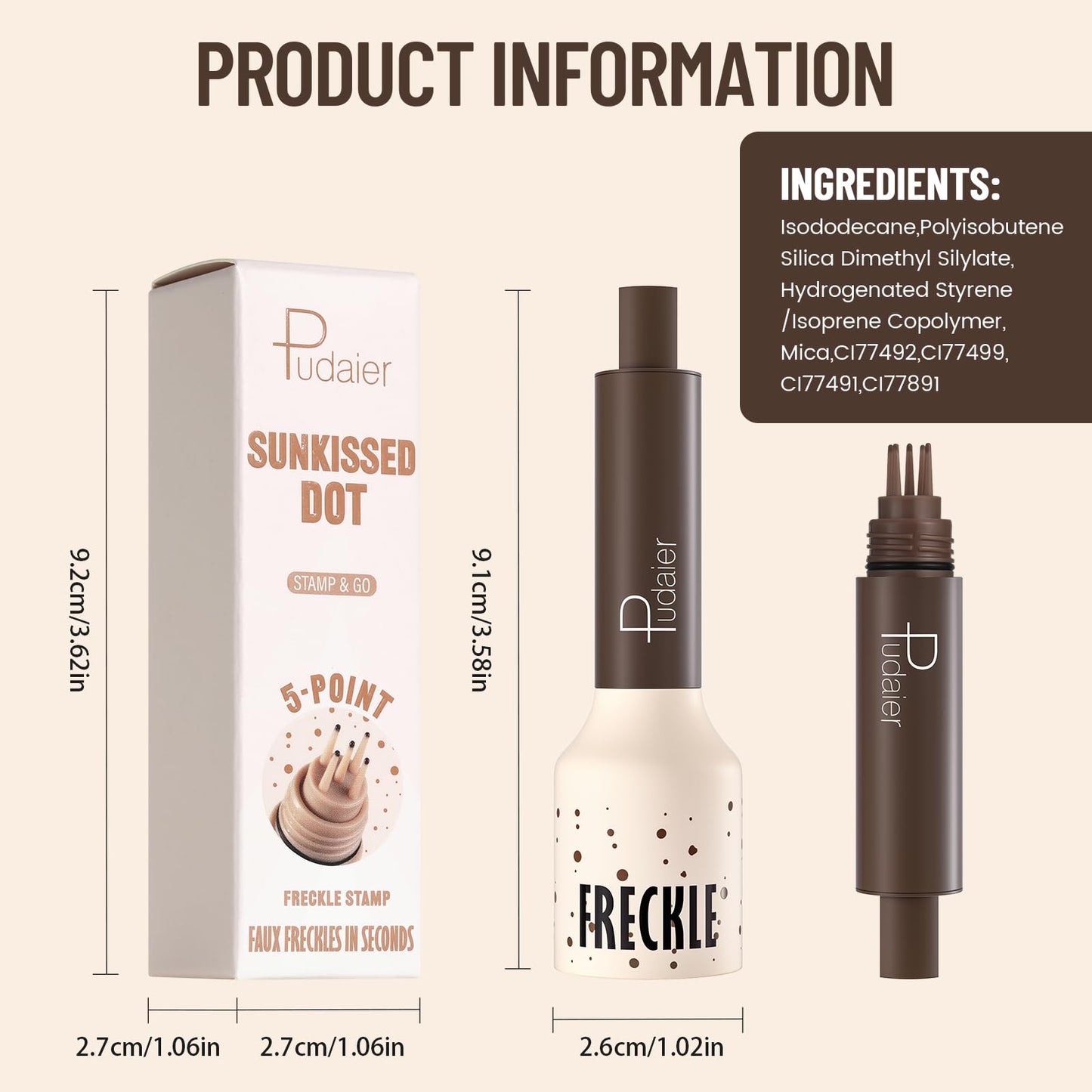 Pudaier ALL NEW Freckle Stamp Pen, Longer-Lasting & Waterproof Fake Freckles, 5-Point Faux Freckles Stain Marker Pencil, Natural-Looking Freckle Sunkissed Makeup, Upgrade Light Brown