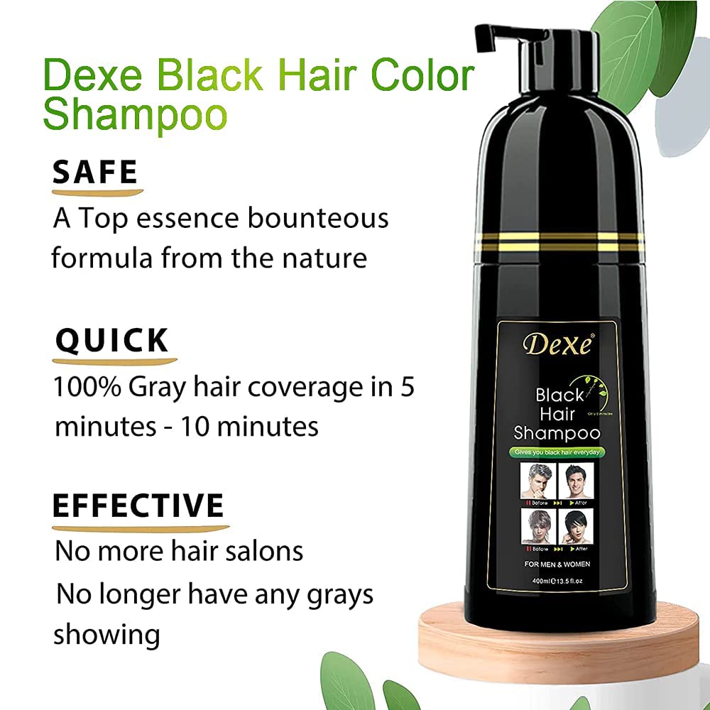 Dexe Hair Dye Shampoo - Black Hair Color for Men & Women | 14.1 Fl Oz Gray Coverage