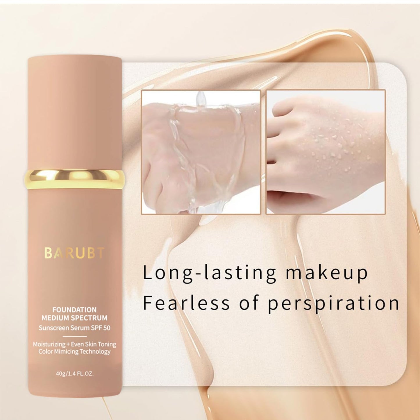 BARUBT 4 in 1 Color Changing Foundation - Medium Spectrum, Evening Skin Tone, Long-Lasting & Waterproof, Hydrating Concealer with Medium to Full Coverage, Lightweight Flawless Finish Makeup 1.4 Fl.Oz.