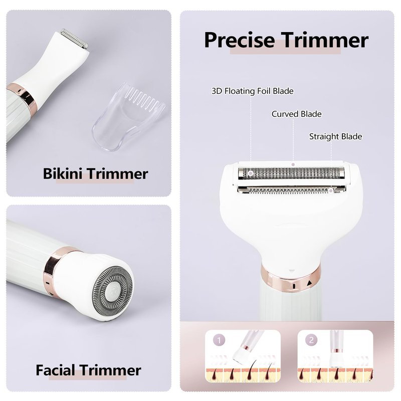 Electric Razor for Women, Bikini Trimmer 5 in 1 Electric Shavers Razors IPX6 Waterproof Wet/Dry Body Shaver for Face Nose Eyebrow Arms Armpit Legs Pubic Area Painless Replaceable Facial Hair Removal