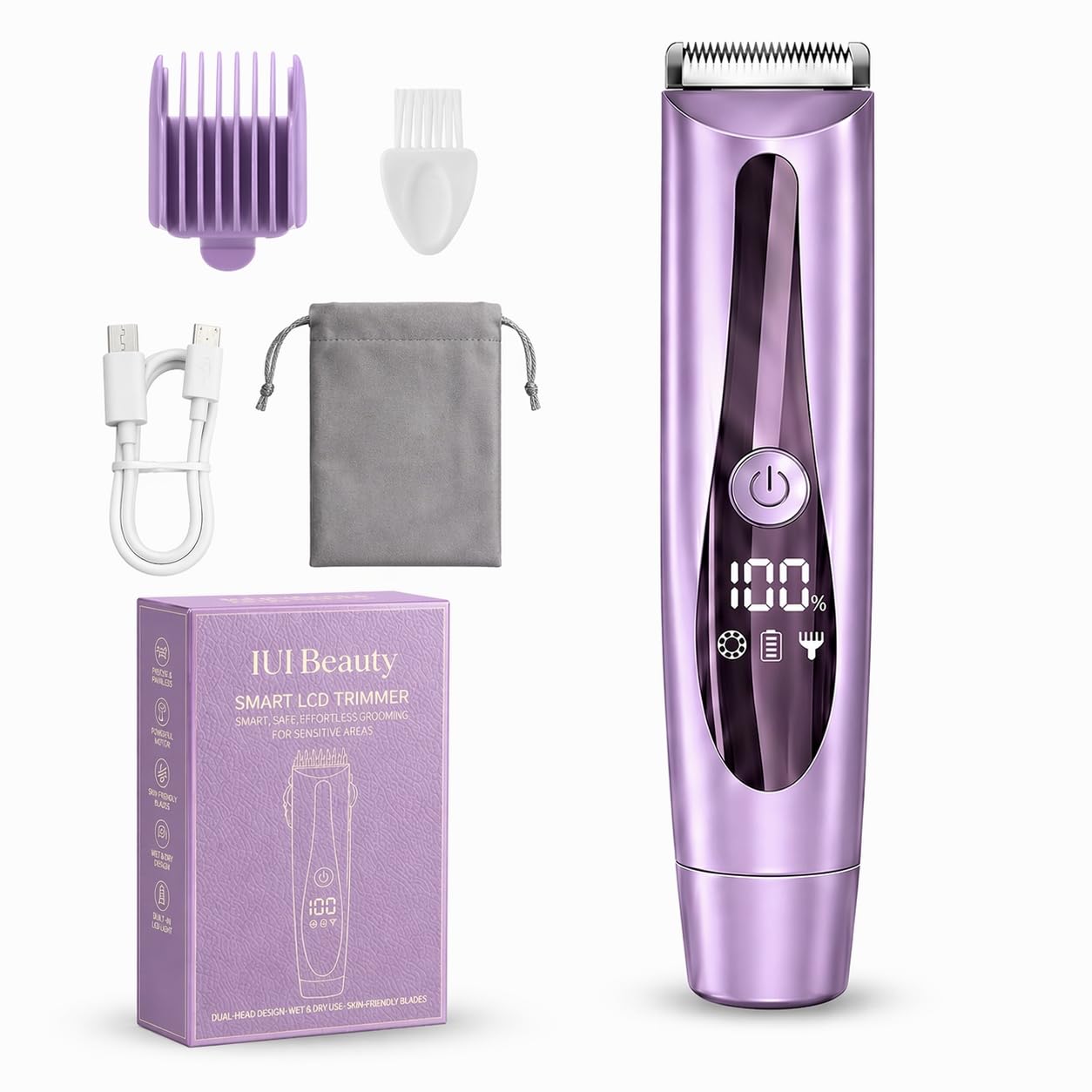 IUIBEAUTY 2-in-1 Painless Precision Bikini Trimmer & Shaver for Women, Waterproof Electric Razor with Dual Heads, LED Display, USB Rechargeable