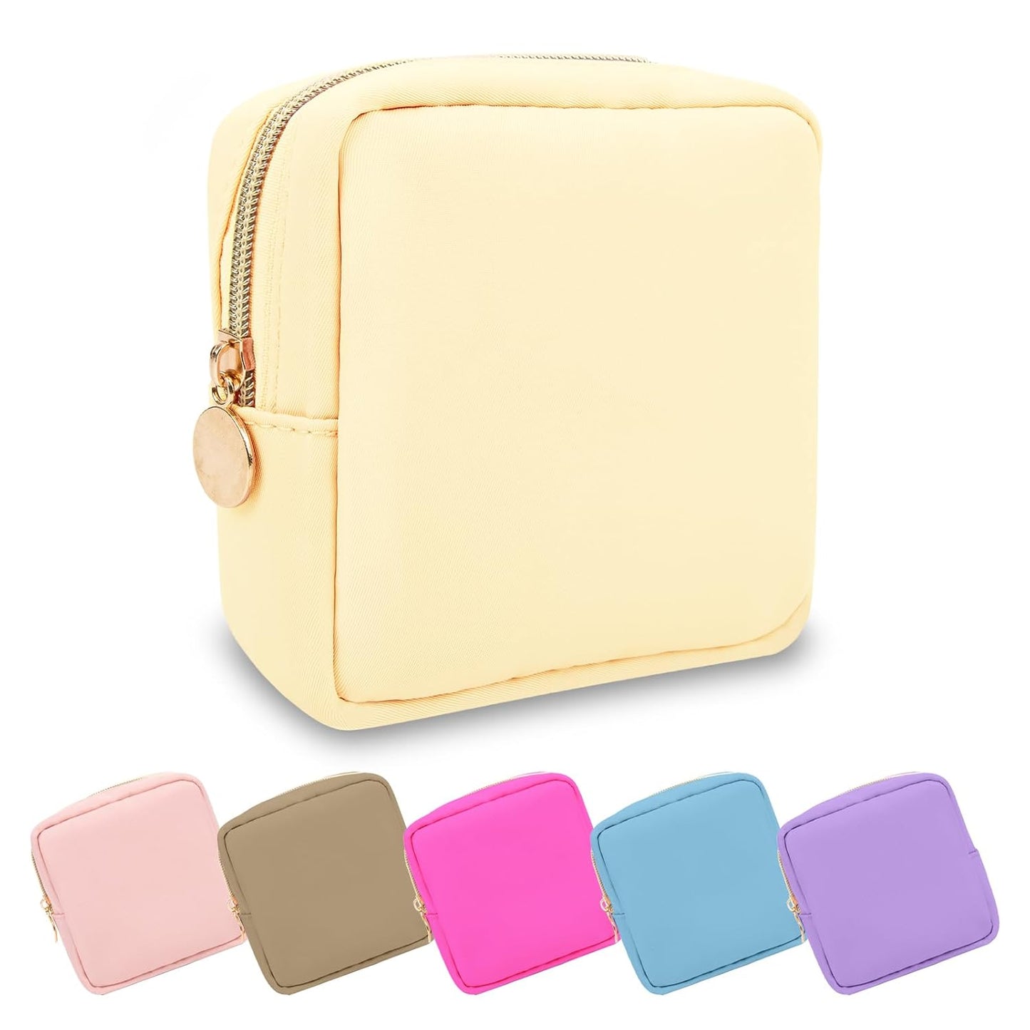 Waterproof Mini Floral Makeup Bag - Nylon Travel Pouch for Women | Cute Zipper Toiletry Organizer (Mini White-Flowers)